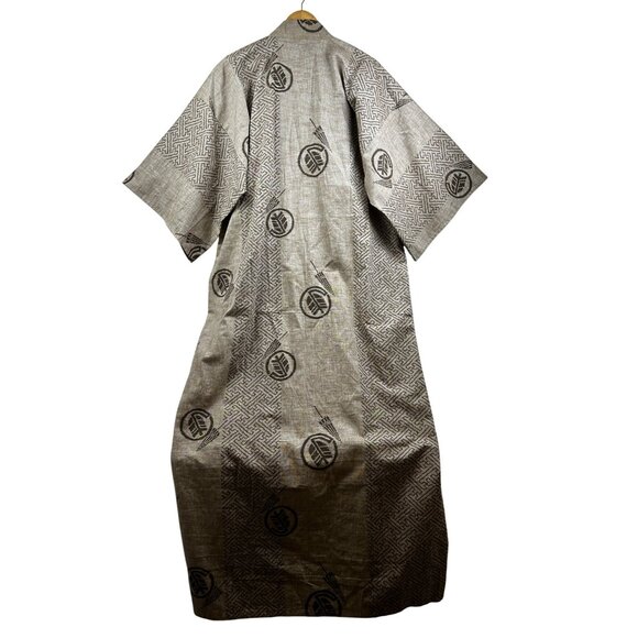 Vintage Japanese Kimono Robe Unisex Beige Linen Blend Abe Tabi Happi 54x60 - Picture 6 of 7